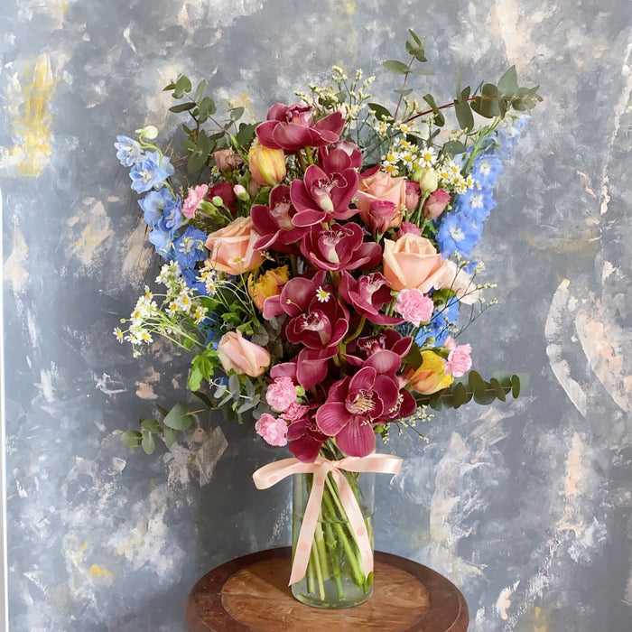 Spellbound - Pink Blue Flower Vase Arrangement - Flourish by Charlene