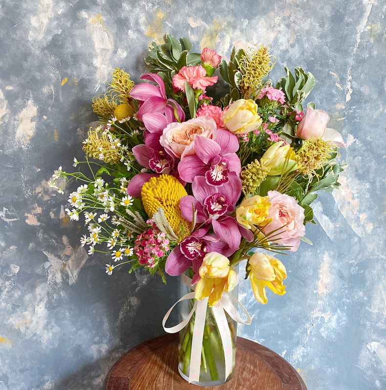 Spellbound - Pink Yellow Flower Vase Arrangement - Flourish by Charlene